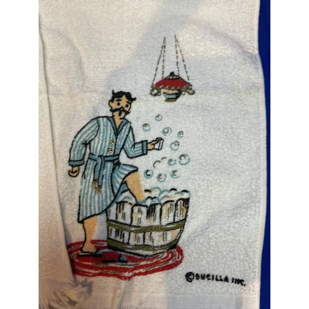 vintage Bucilla His and Hers Bath hand towel robe mcm bling washtub man women